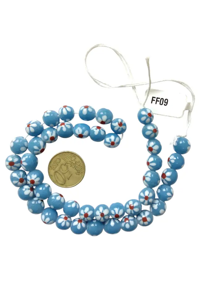 Collar de cuentas de vidrio con estampado de flores